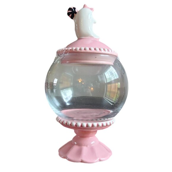 Pink Halloween Ghost Girl W/Candy & Bow Glass Candy jar/Treat Jar NWT Viral - Picture 5 of 10